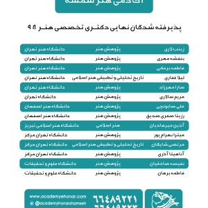 قبولی نهایی هنرجویان آکادمی شمسه در مقطع دکتری هنر 98 قبولی نهایی هنرجویان آکادمی شمسه در مقطع دکتری هنر 98